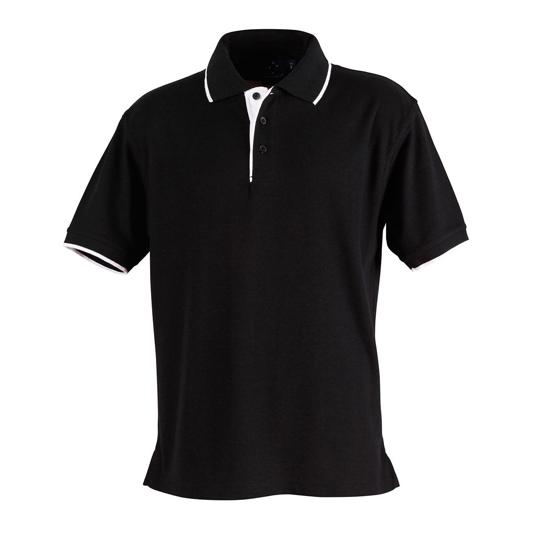 House of Uniforms The Liberty Contrast Polo | Mens Winning Spirit Black/White