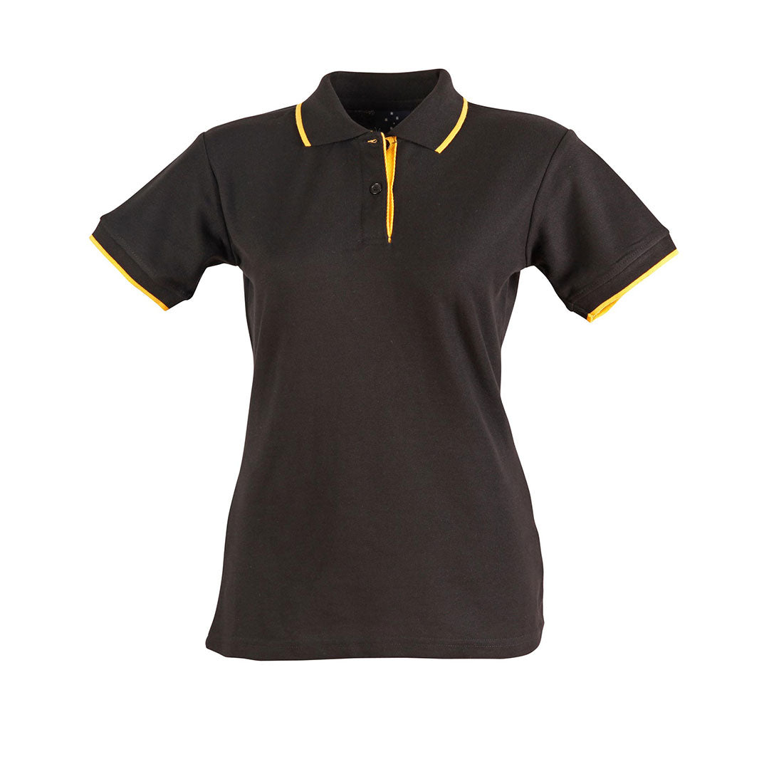 House of Uniforms The Liberty Contrast Polo | Ladies Winning Spirit Black/Gold