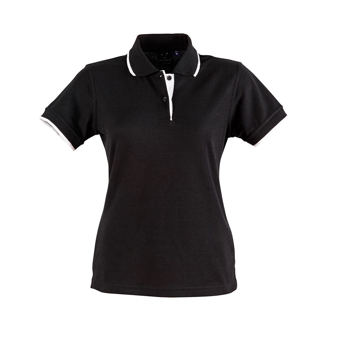 House of Uniforms The Liberty Contrast Polo | Ladies Winning Spirit Black/White