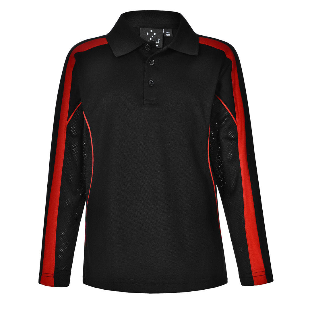 House of Uniforms The Legend Polo | Kids | Long Sleeve Winning Spirit Black/Red