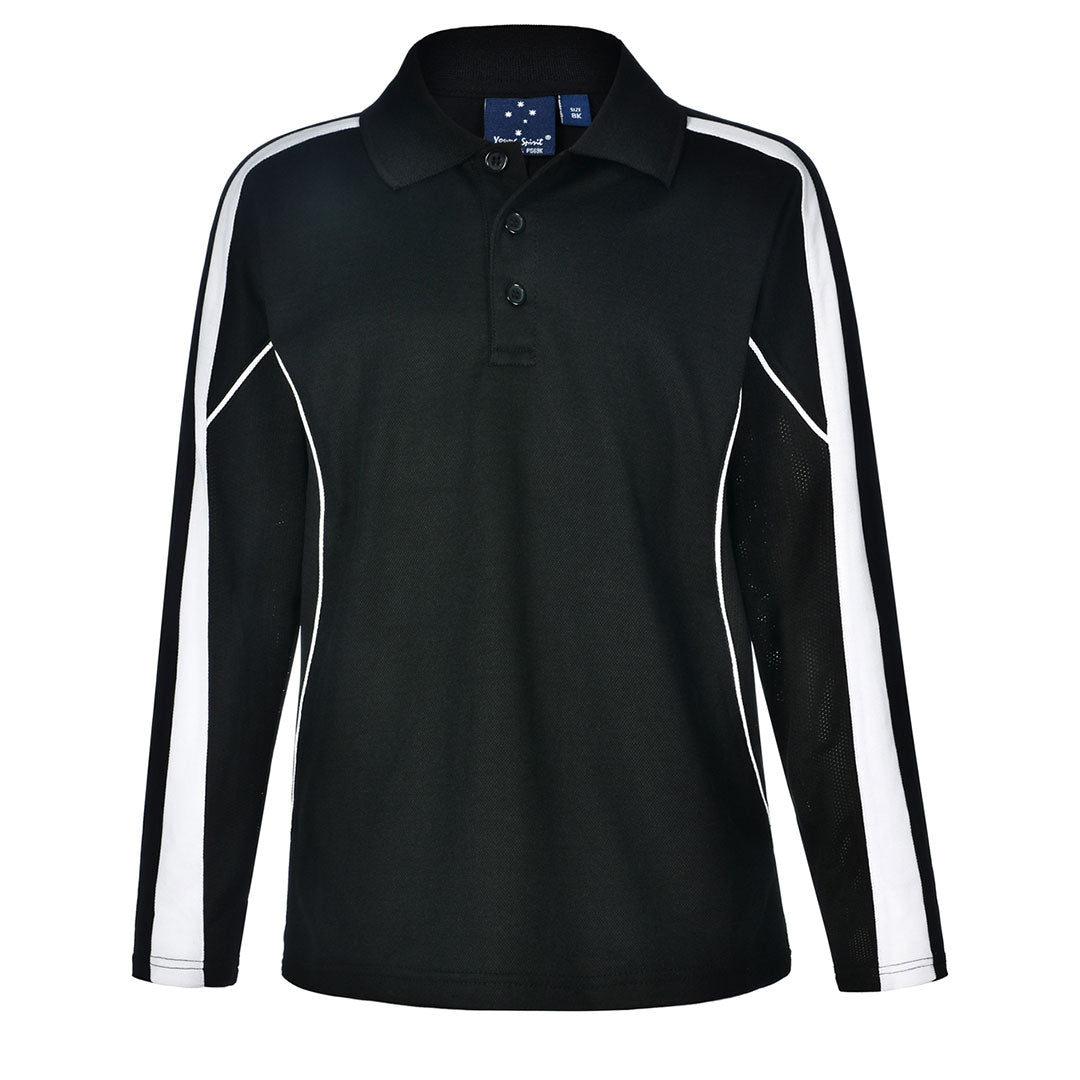 House of Uniforms The Legend Polo | Kids | Long Sleeve Winning Spirit Black/White