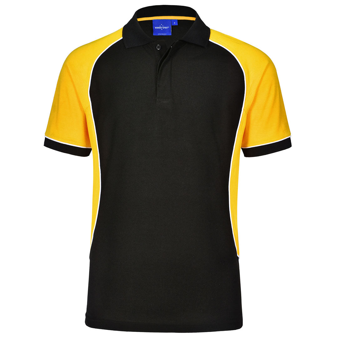 House of Uniforms The Arena Tri-Colour Polo | Mens Winning Spirit Black/White/Gold