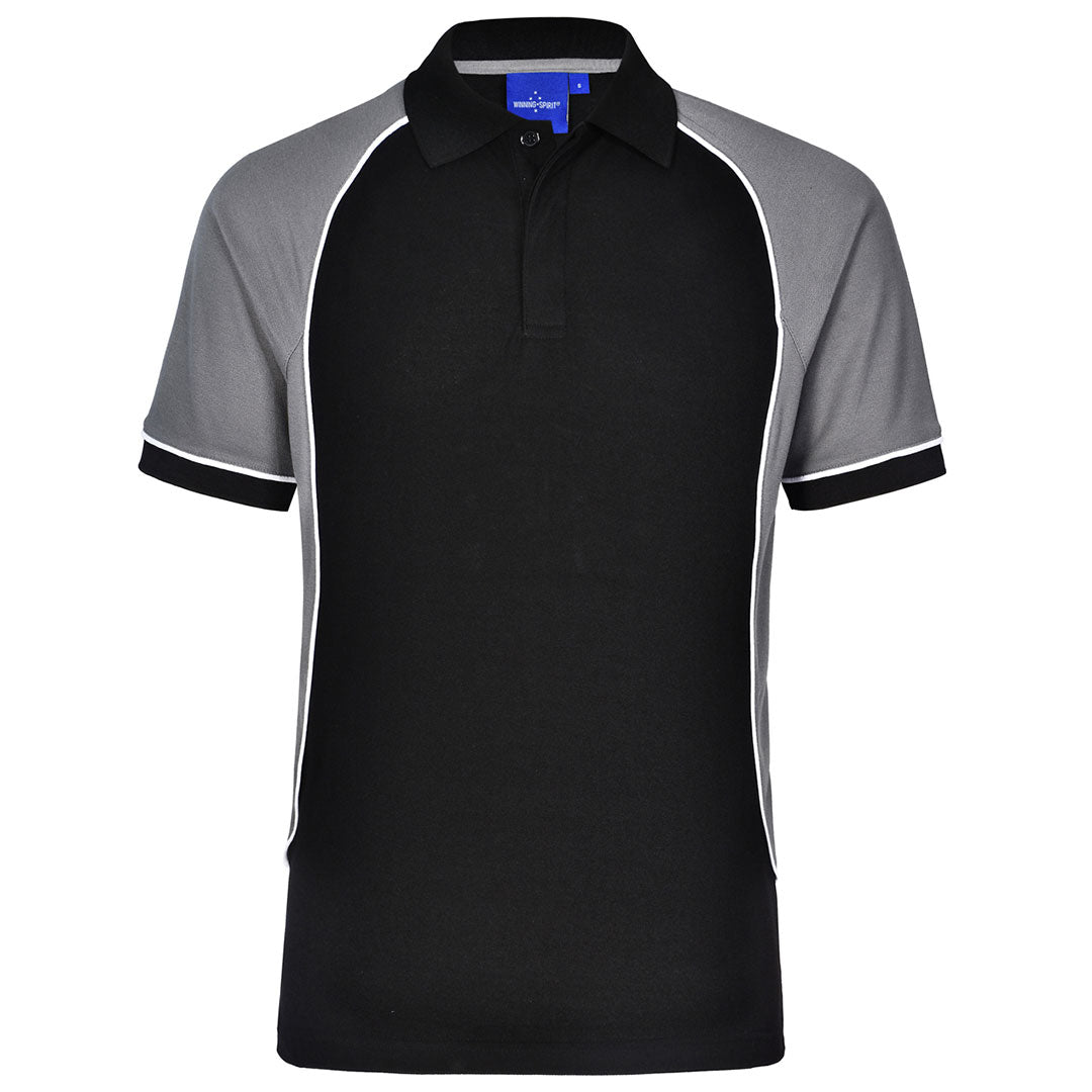 House of Uniforms The Arena Tri-Colour Polo | Mens Winning Spirit Black/White/Grey