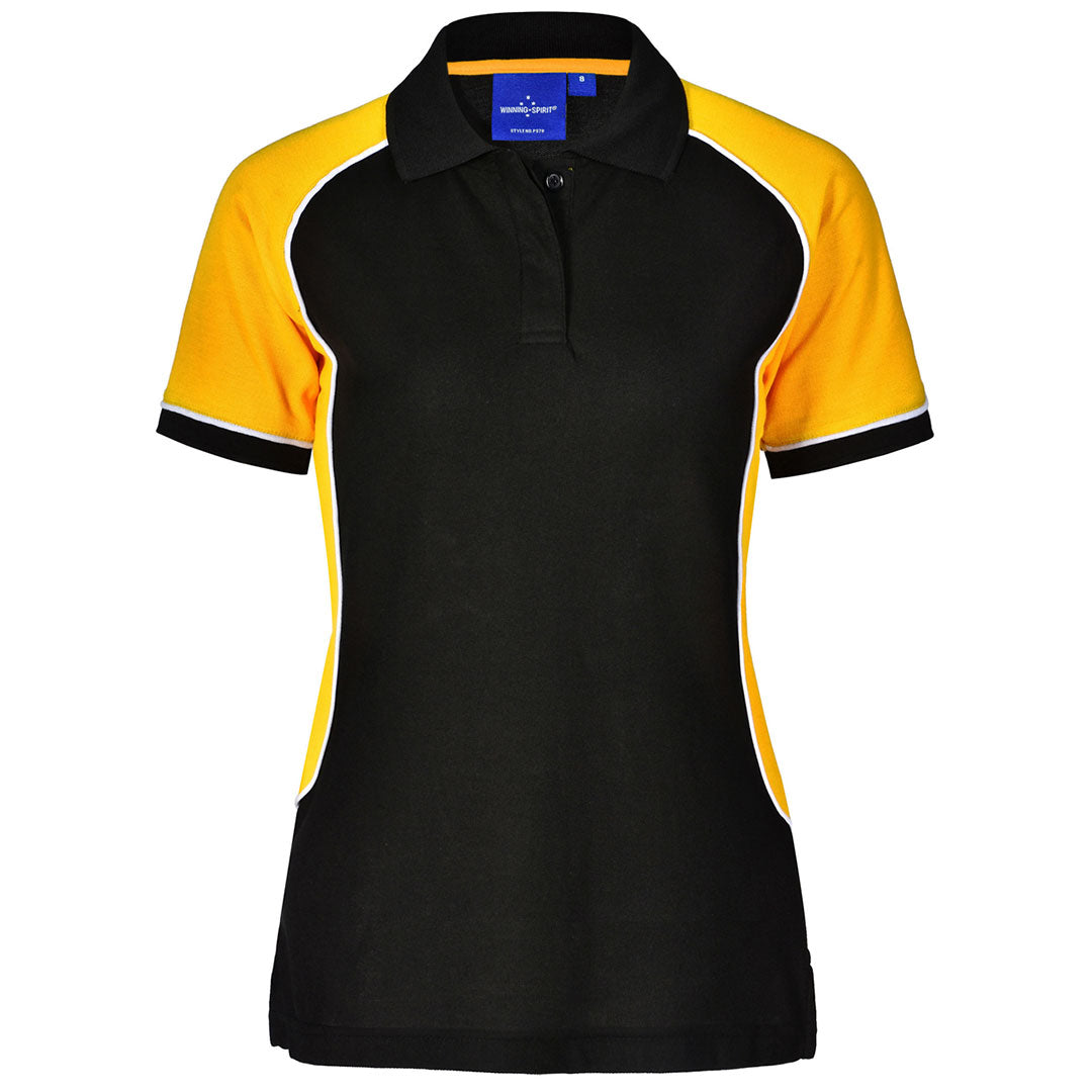 House of Uniforms The Arena Tri-Colour Polo | Ladies Winning Spirit Black/White/Gold