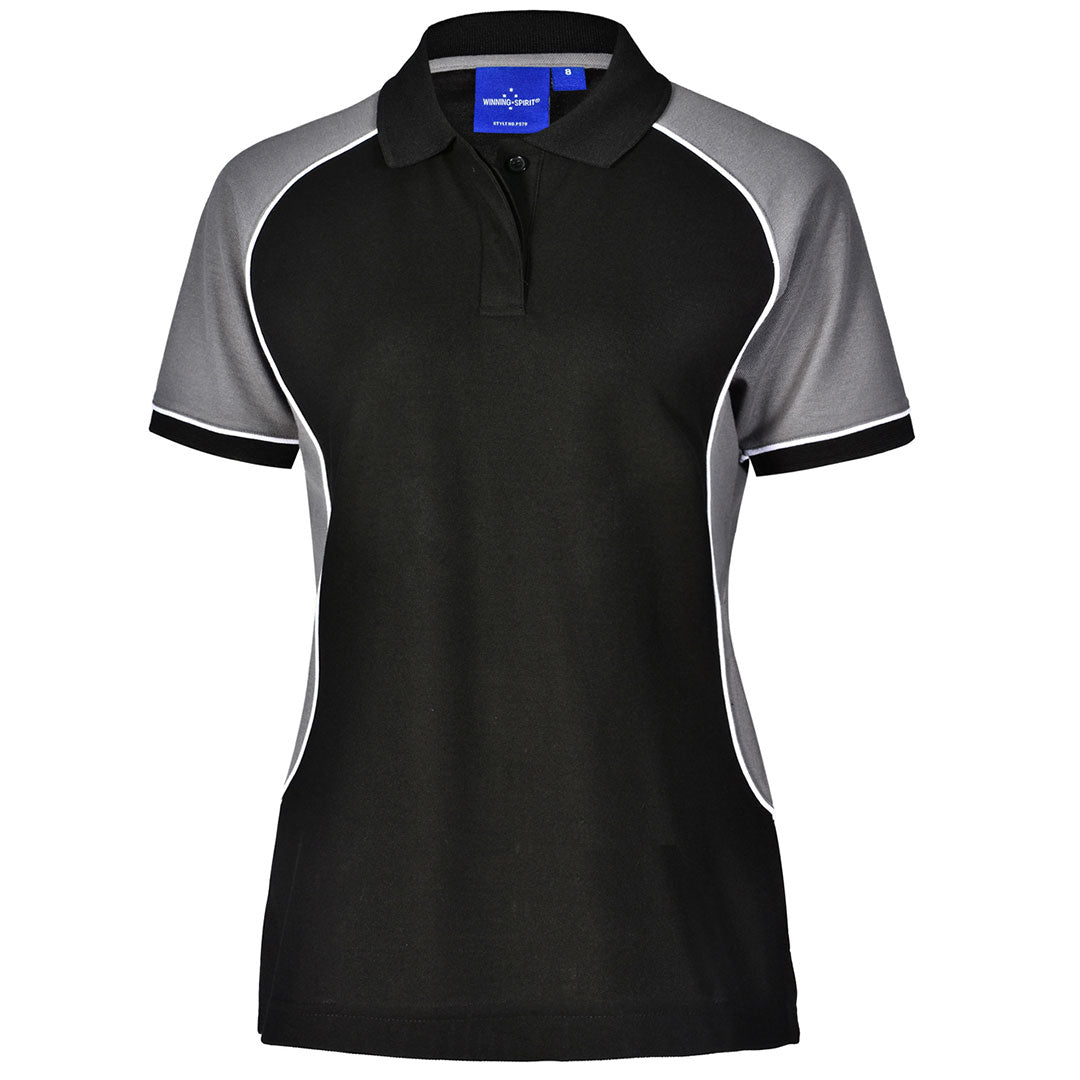 House of Uniforms The Arena Tri-Colour Polo | Ladies Winning Spirit Black/White/Grey