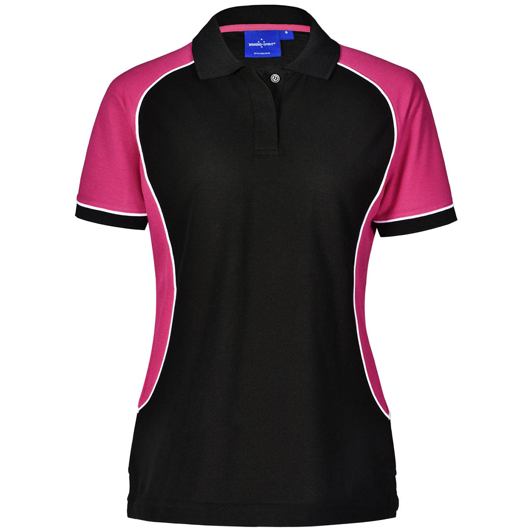 House of Uniforms The Arena Tri-Colour Polo | Ladies Winning Spirit Black/White/Magenta