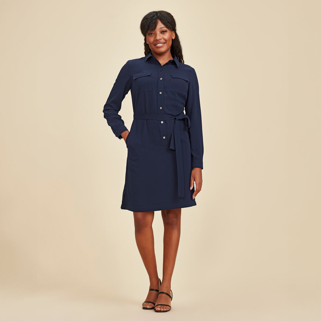 House of Uniforms The Chloe Pocket Shirt Dress | Long Sleeve Biz Corporates