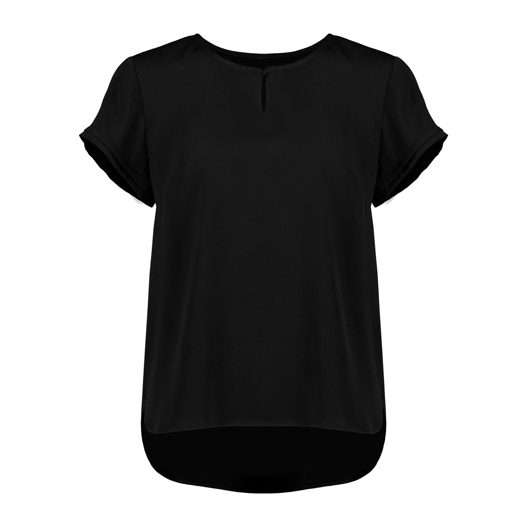 House of Uniforms The Evelyn Keyhole Top | Short Sleeve Biz Corporates Black