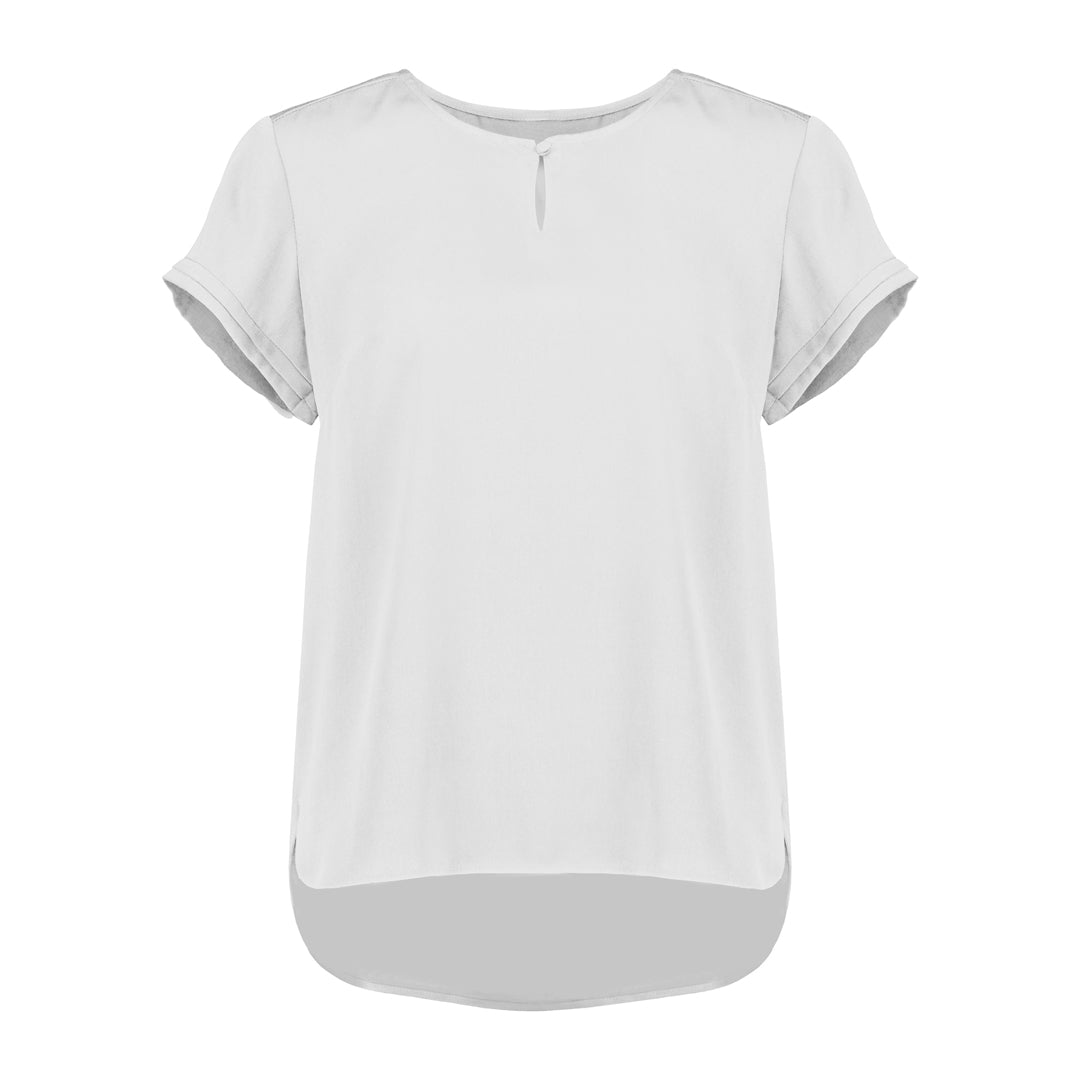 House of Uniforms The Evelyn Keyhole Top | Short Sleeve Biz Corporates Ivory