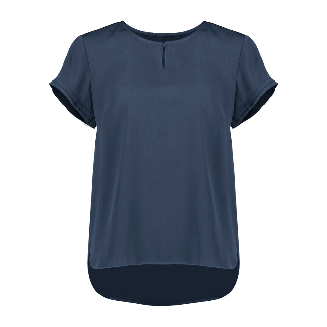 House of Uniforms The Evelyn Keyhole Top | Short Sleeve Biz Corporates Mineral Blue