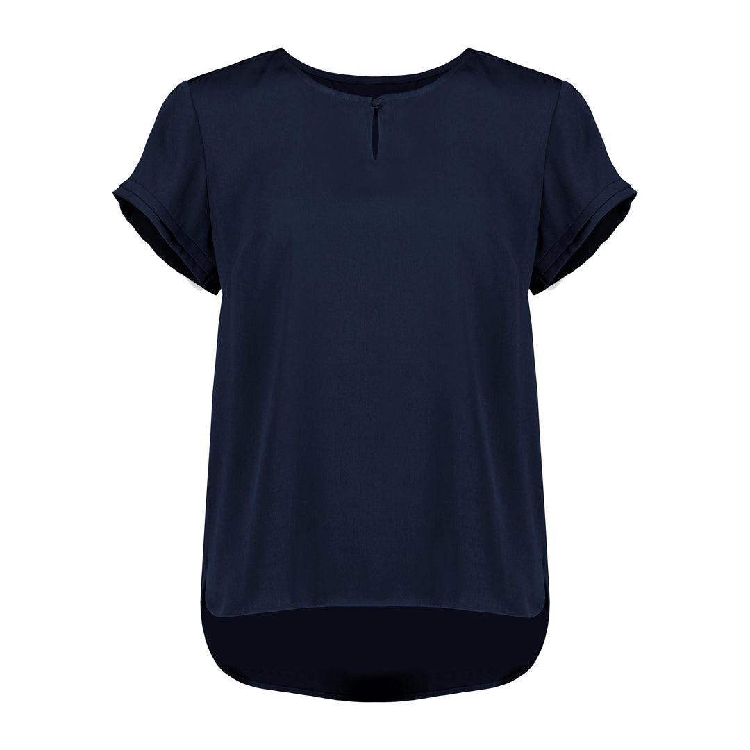 House of Uniforms The Evelyn Keyhole Top | Short Sleeve Biz Corporates Navy