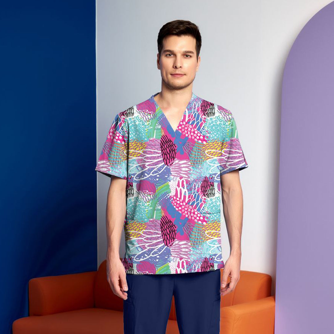 House of Uniforms The Scrubness Printed Scrub Top | Mens Scrubness