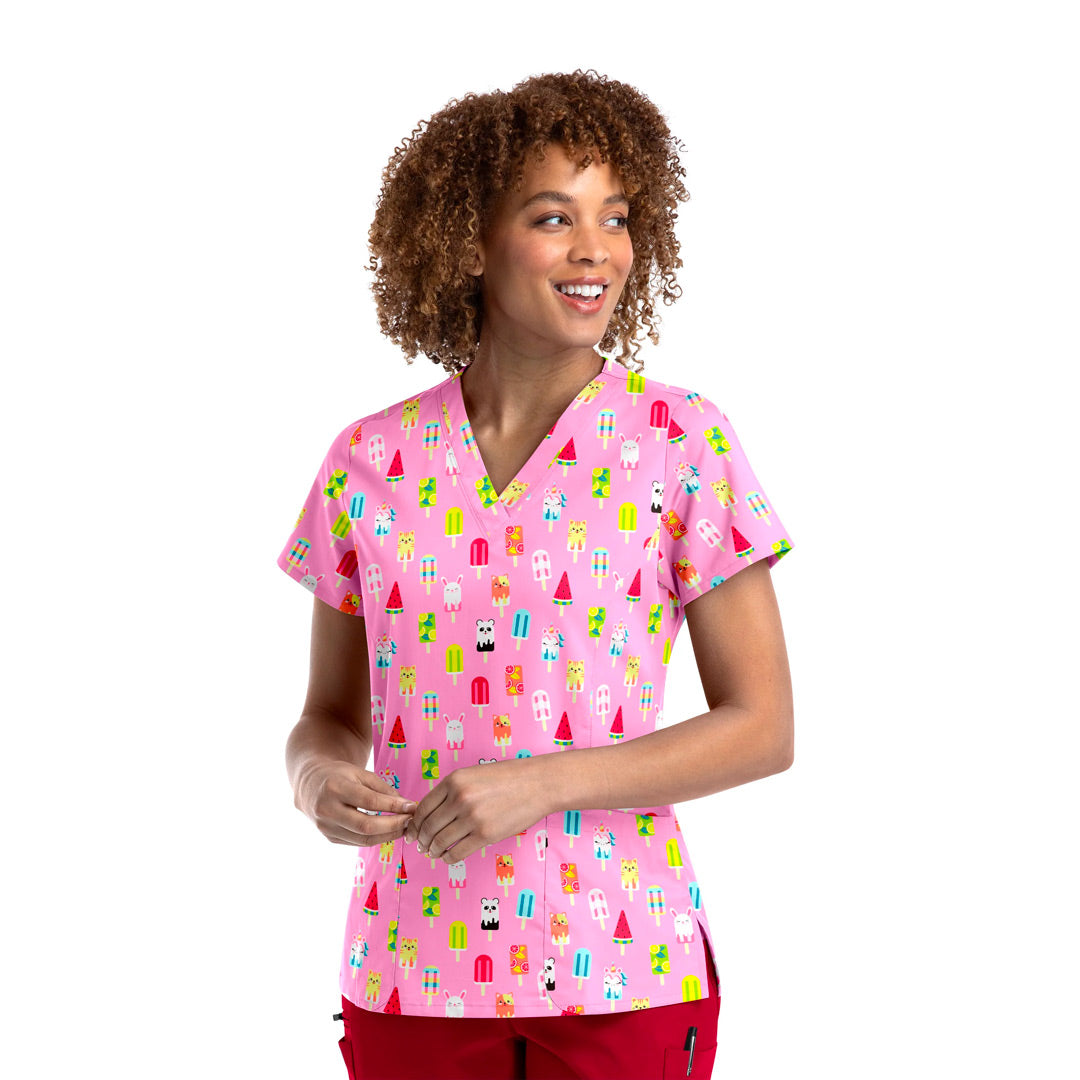 House of Uniforms The V Neck Printed Scrub Top | Ladies Maevn SWSM