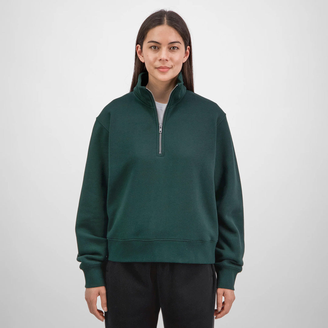 House of Uniforms The Everyday 1/4 Zip Jumper | Ladies Goodmates Scarab Green