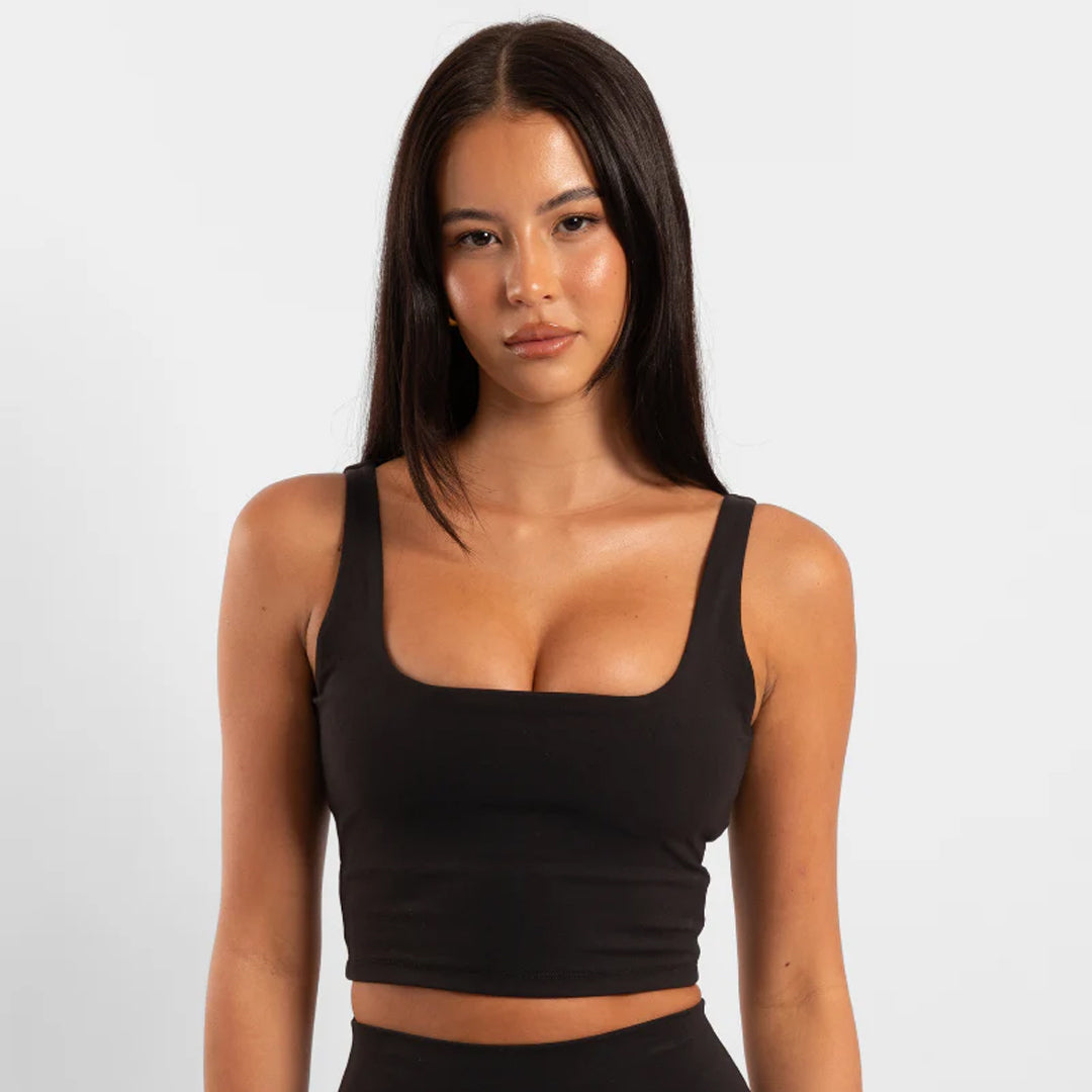 House of Uniforms The Square Neck Tank | Ladies Active Basics Black