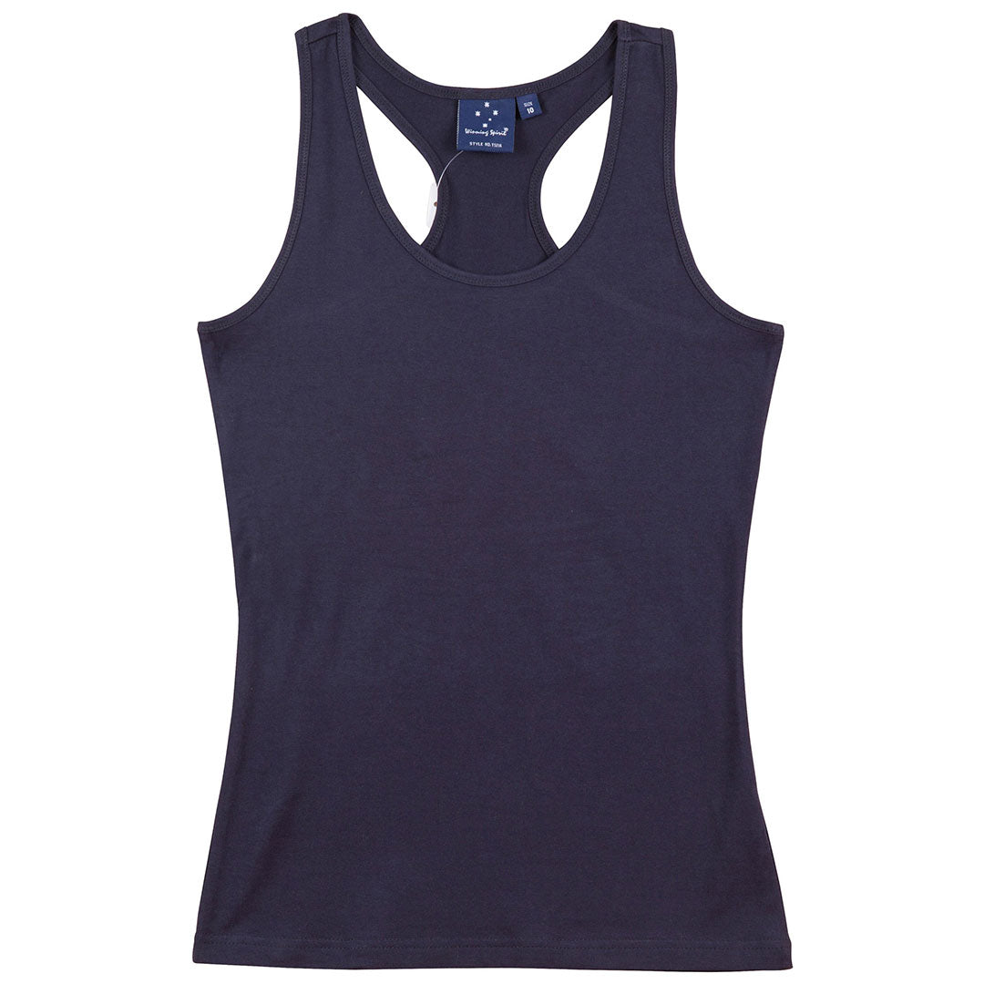 House of Uniforms The Racerback Fitted Cotton Stretch Singlet | Ladies Winning Spirit Navy