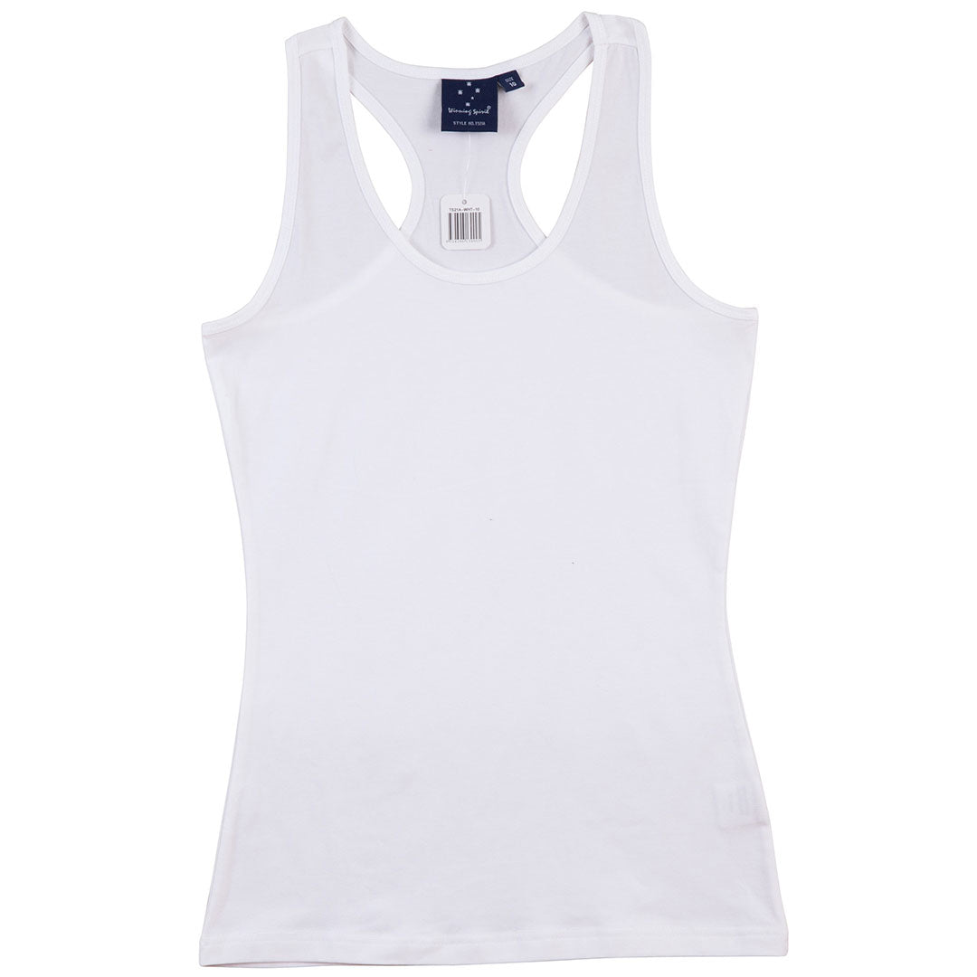 House of Uniforms The Racerback Fitted Cotton Stretch Singlet | Ladies Winning Spirit White