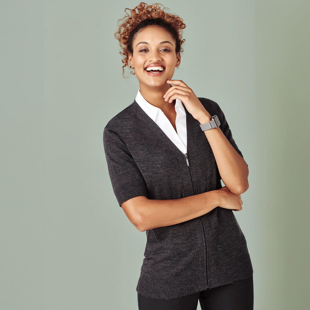 House of Uniforms The Zip Front Cardigan | Short Sleeve | Ladies Biz Care