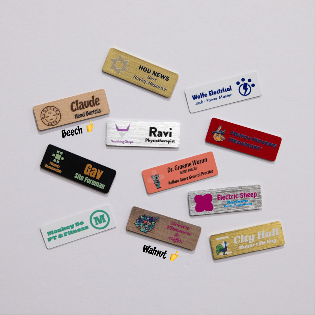 House of Uniforms The Wooden Name Badge | Pin or Magnet Fitting House of Uniforms