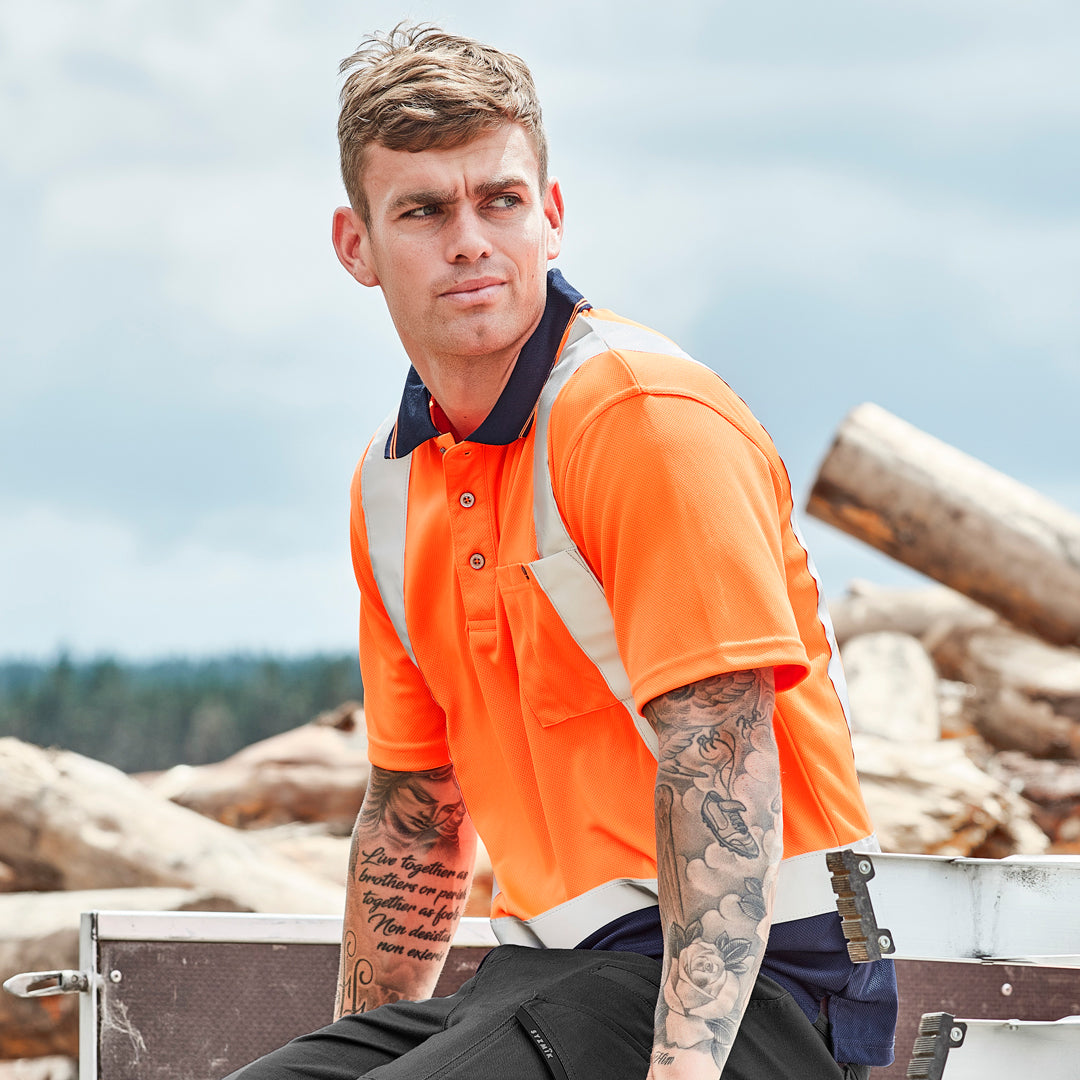 House of Uniforms The Hi Vis Spliced Polo | Shoulder Taped | Short Sleeve Syzmik