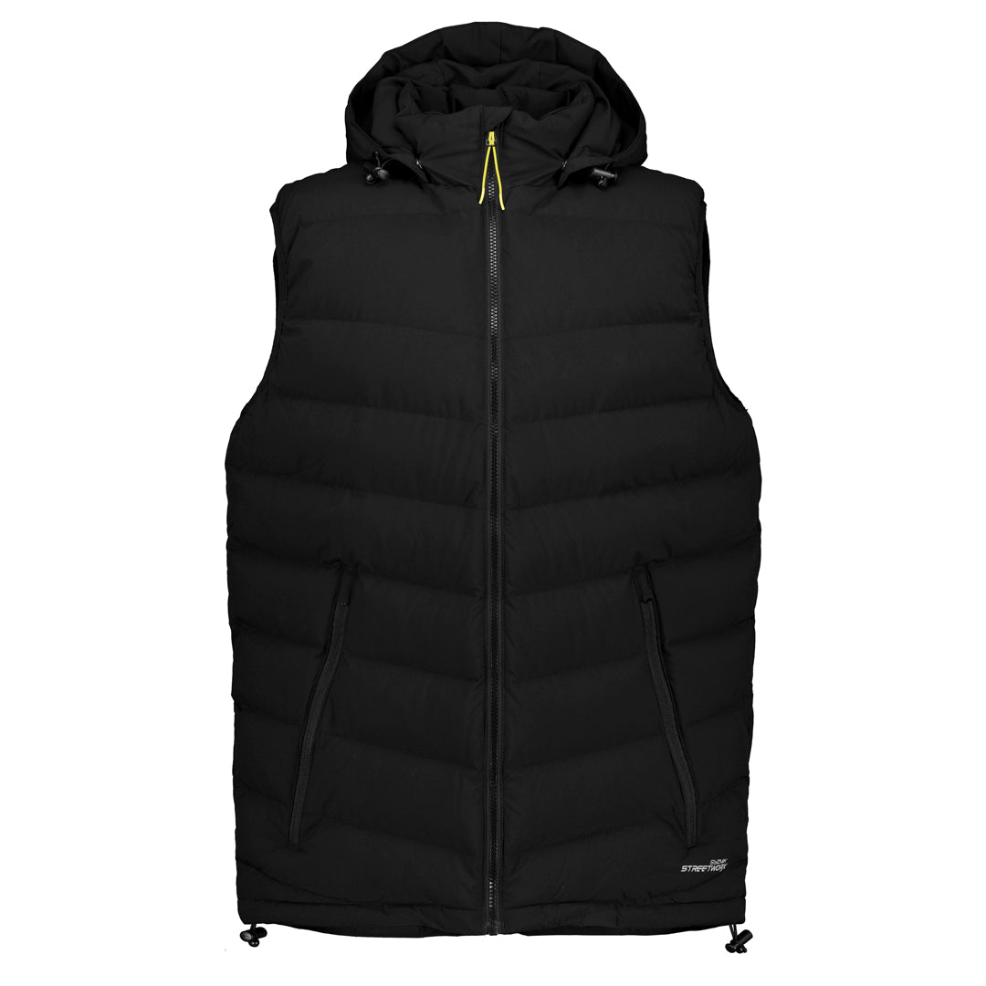 House of Uniforms The Hooded Puffer Vest | Unisex Streetworx Black