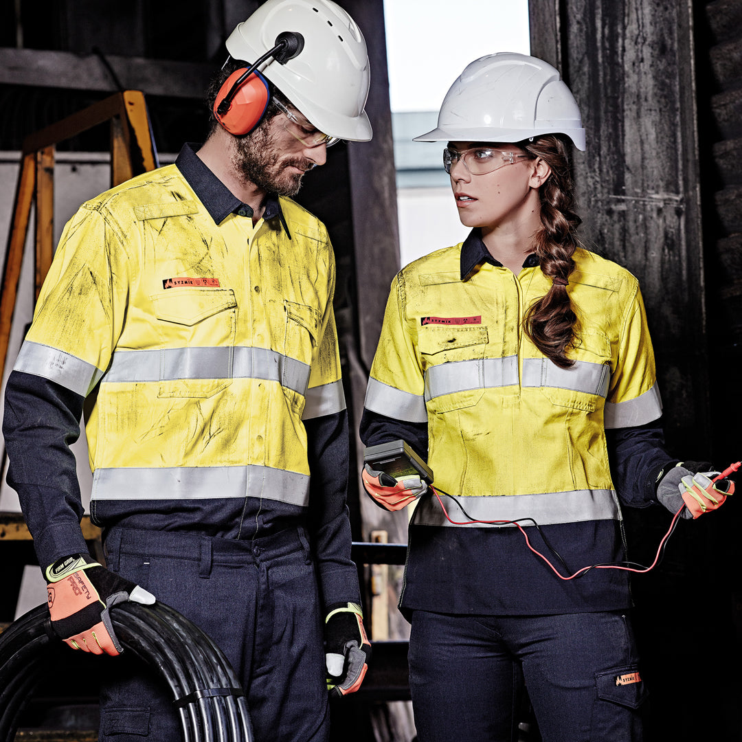 House of Uniforms The Peter Shirt | Mens | Hi Vis Taped | Flame Resistant | Open Front Syzmik