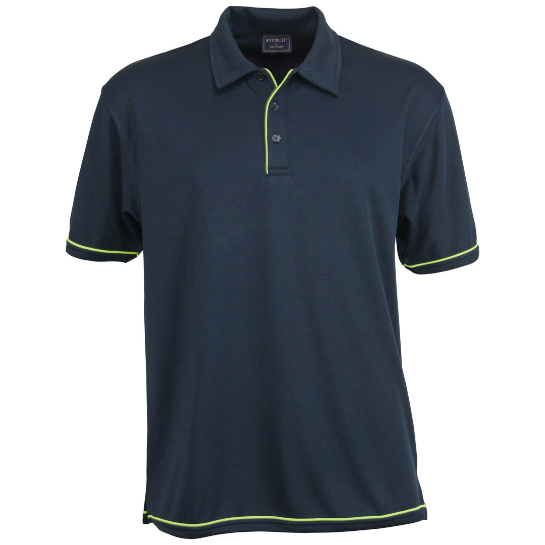 House of Uniforms The Cool Dry Polo | Mens | Short Sleeve Stencil Navy/Lime