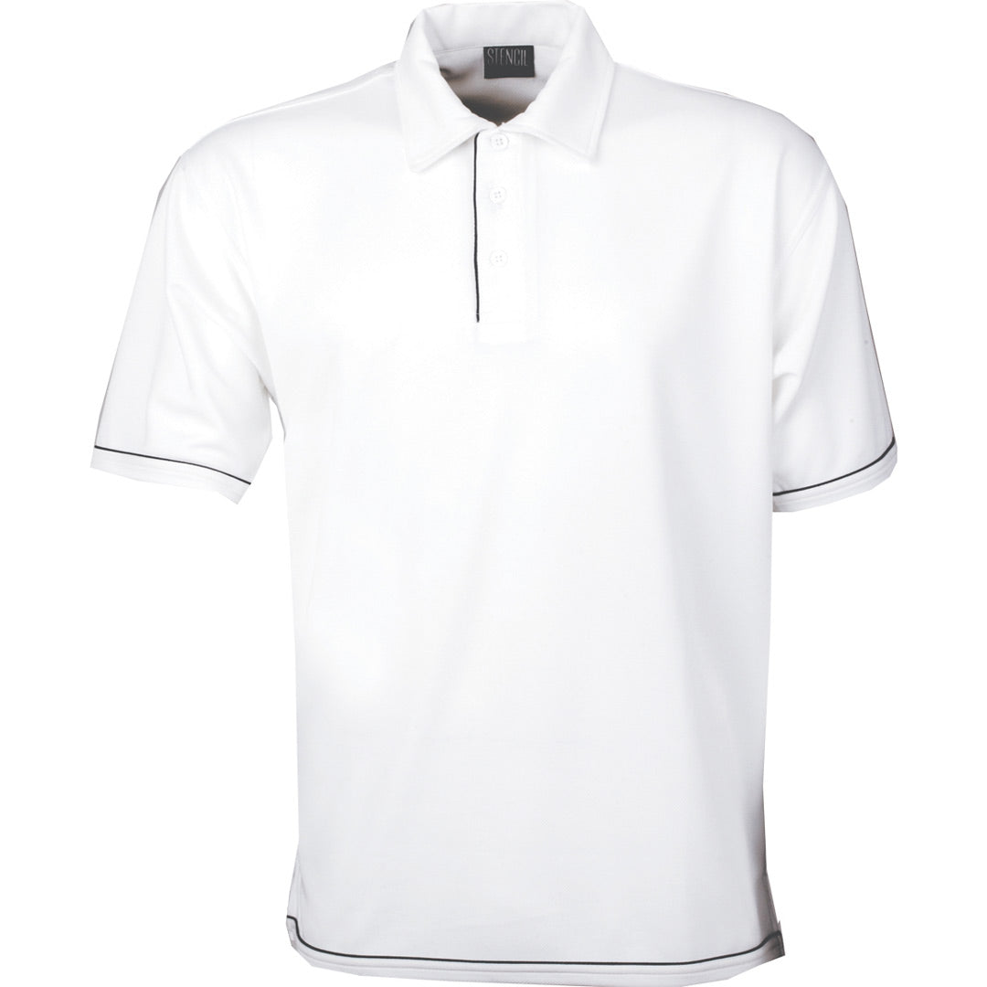 House of Uniforms The Cool Dry Polo | Mens | Short Sleeve Stencil White/Navy