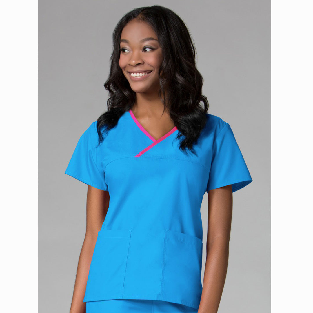 House of Uniforms The Core Contrast Wrap Scrub Top | Ladies Maevn Malibu