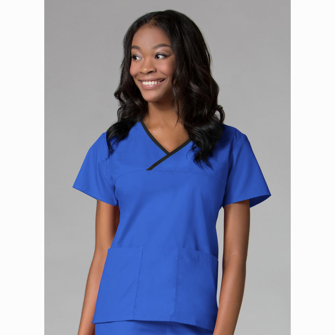 House of Uniforms The Core Contrast Wrap Scrub Top | Ladies Maevn Royal