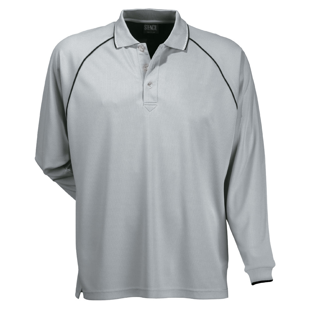 House of Uniforms The Cool Dry Original Polo | Mens | Long Sleeve Stencil Silver/Navy