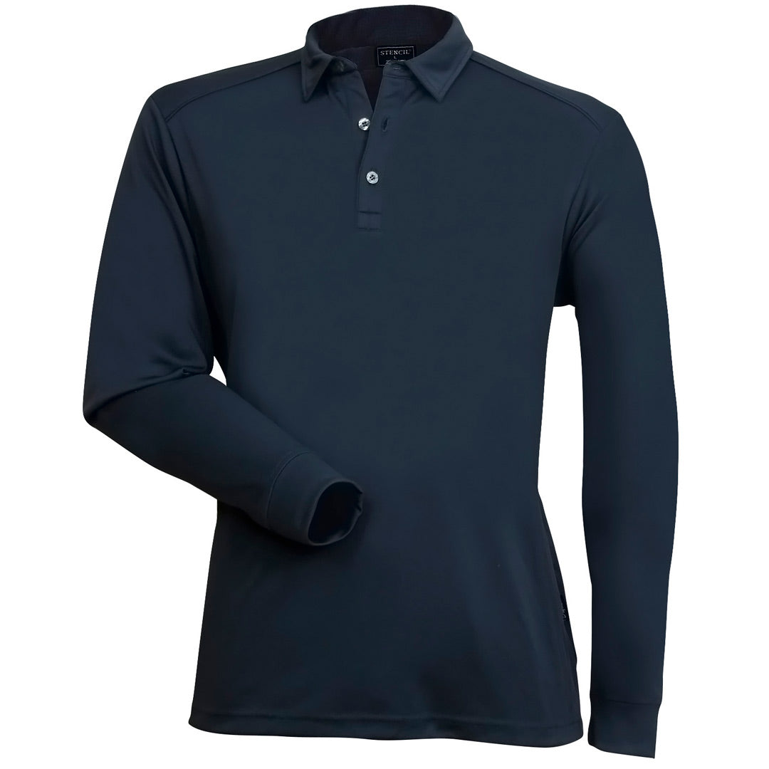 House of Uniforms The Freshen Polo | Mens | Long Sleeve Stencil Navy