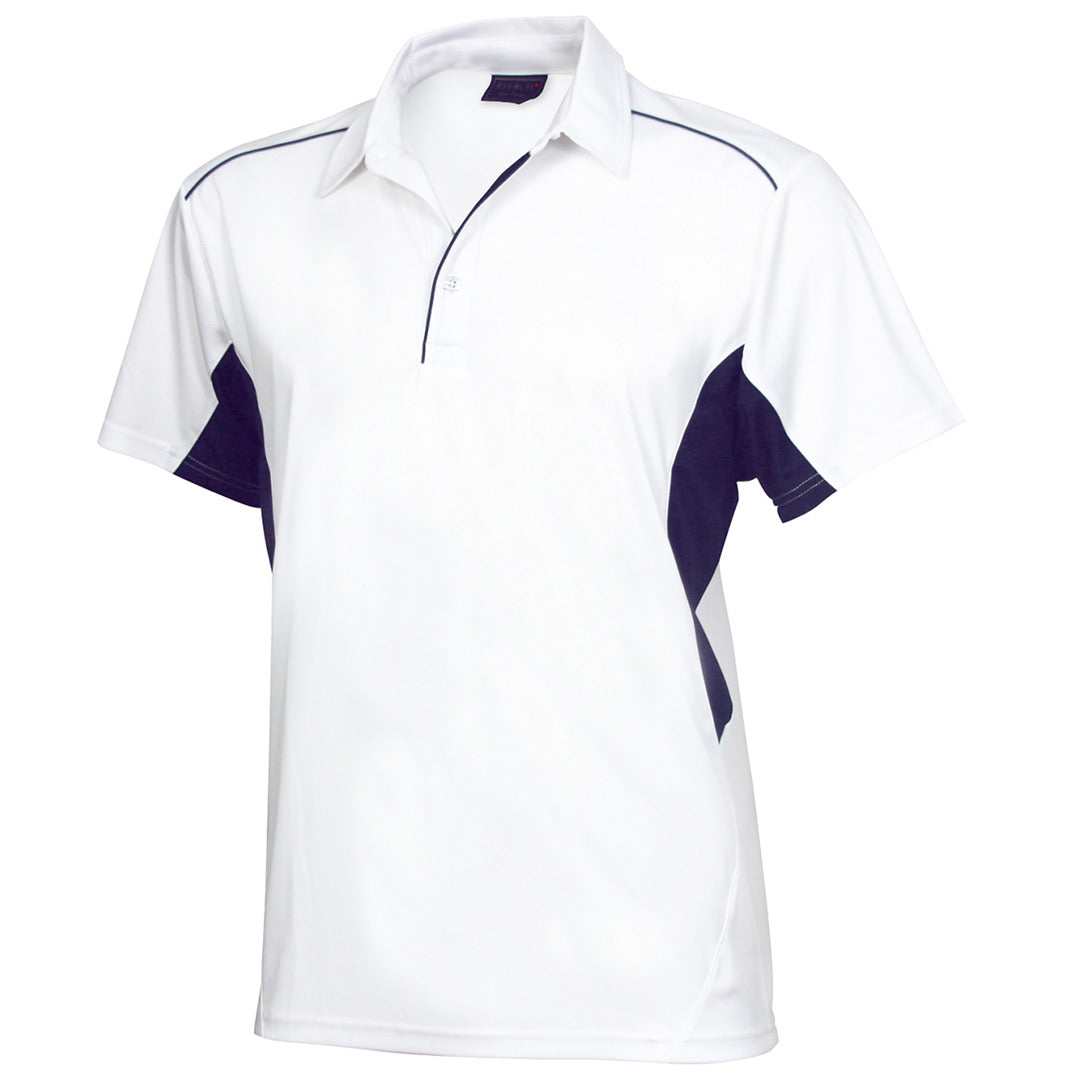 House of Uniforms The Freshen Polo | Mens | Short Sleeve Stencil White/Navy