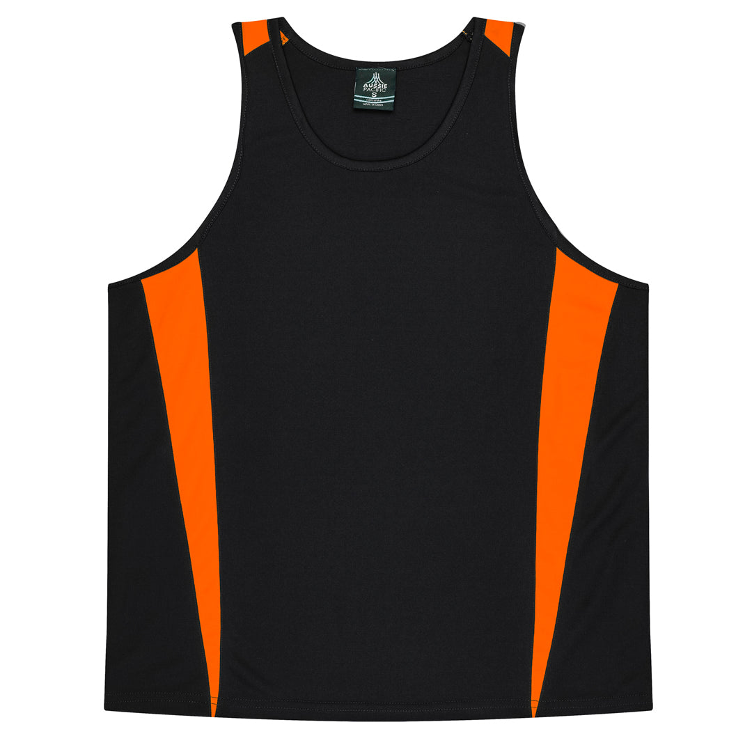 House of Uniforms The Eureka Singlet | Mens Aussie Pacific Black/Orange