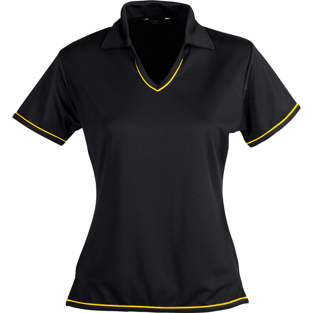 House of Uniforms The Cool Dry Polo | Ladies | Short Sleeve Stencil Black/Gold
