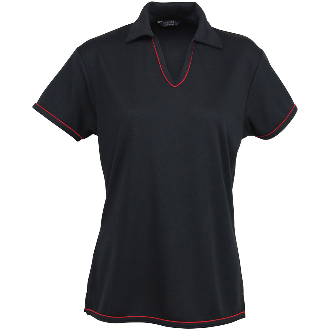 House of Uniforms The Cool Dry Polo | Ladies | Short Sleeve Stencil Black/Red