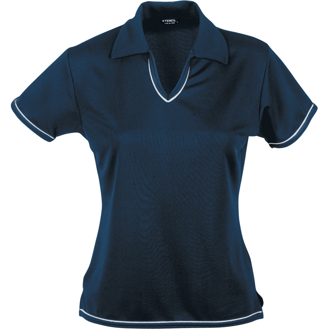 House of Uniforms The Cool Dry Polo | Ladies | Short Sleeve Stencil Navy/White