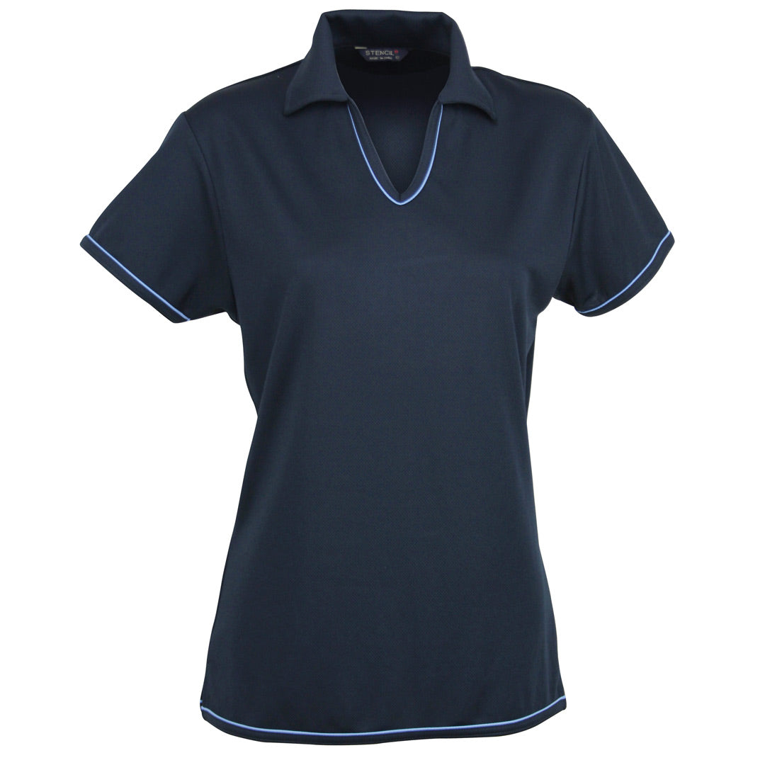 House of Uniforms The Cool Dry Polo | Ladies | Short Sleeve Stencil Navy/Bimini Blue