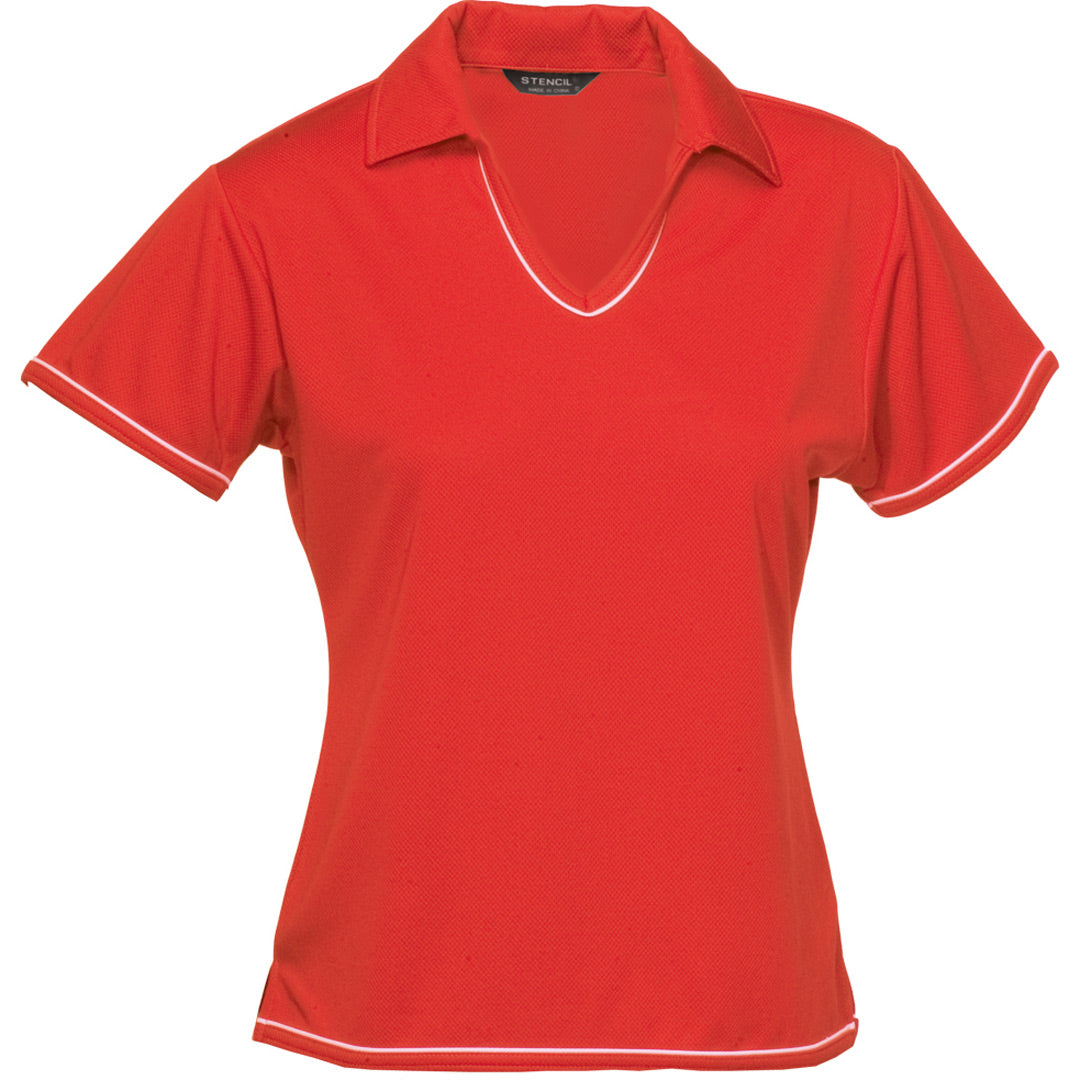 House of Uniforms The Cool Dry Polo | Ladies | Short Sleeve Stencil Red/White