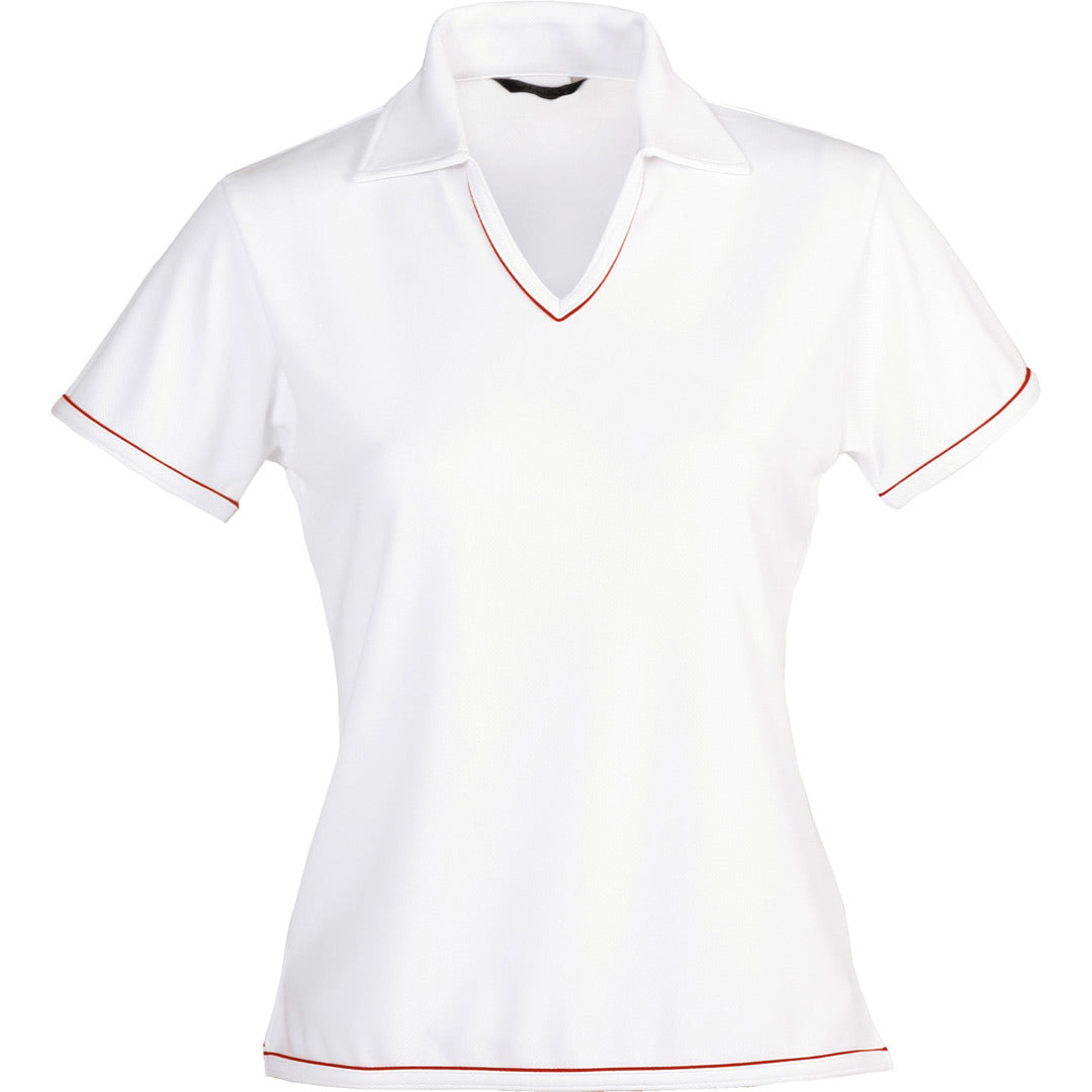 House of Uniforms The Cool Dry Polo | Ladies | Short Sleeve Stencil White/Red