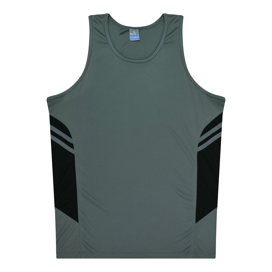 House of Uniforms The Tasman Singlet | Mens | Grey Base Aussie Pacific Ashe/Black