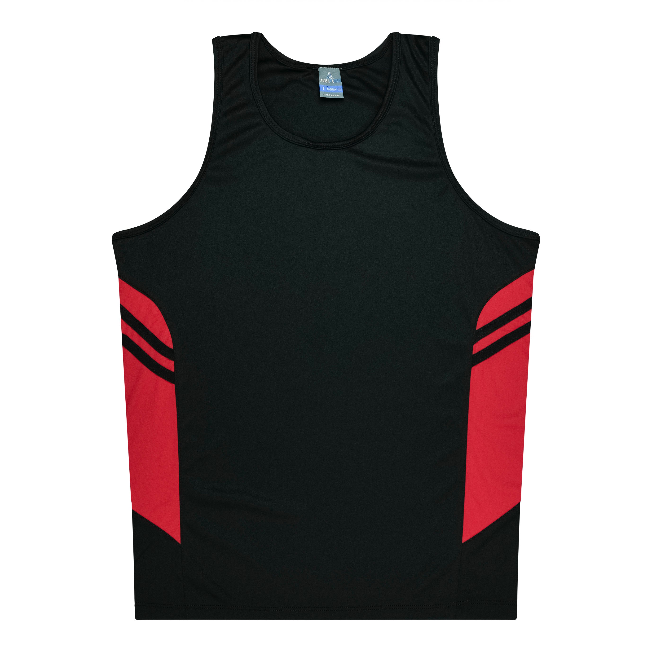 House of Uniforms The Tasman Singlet | Mens | Black Base Aussie Pacific Black/Red