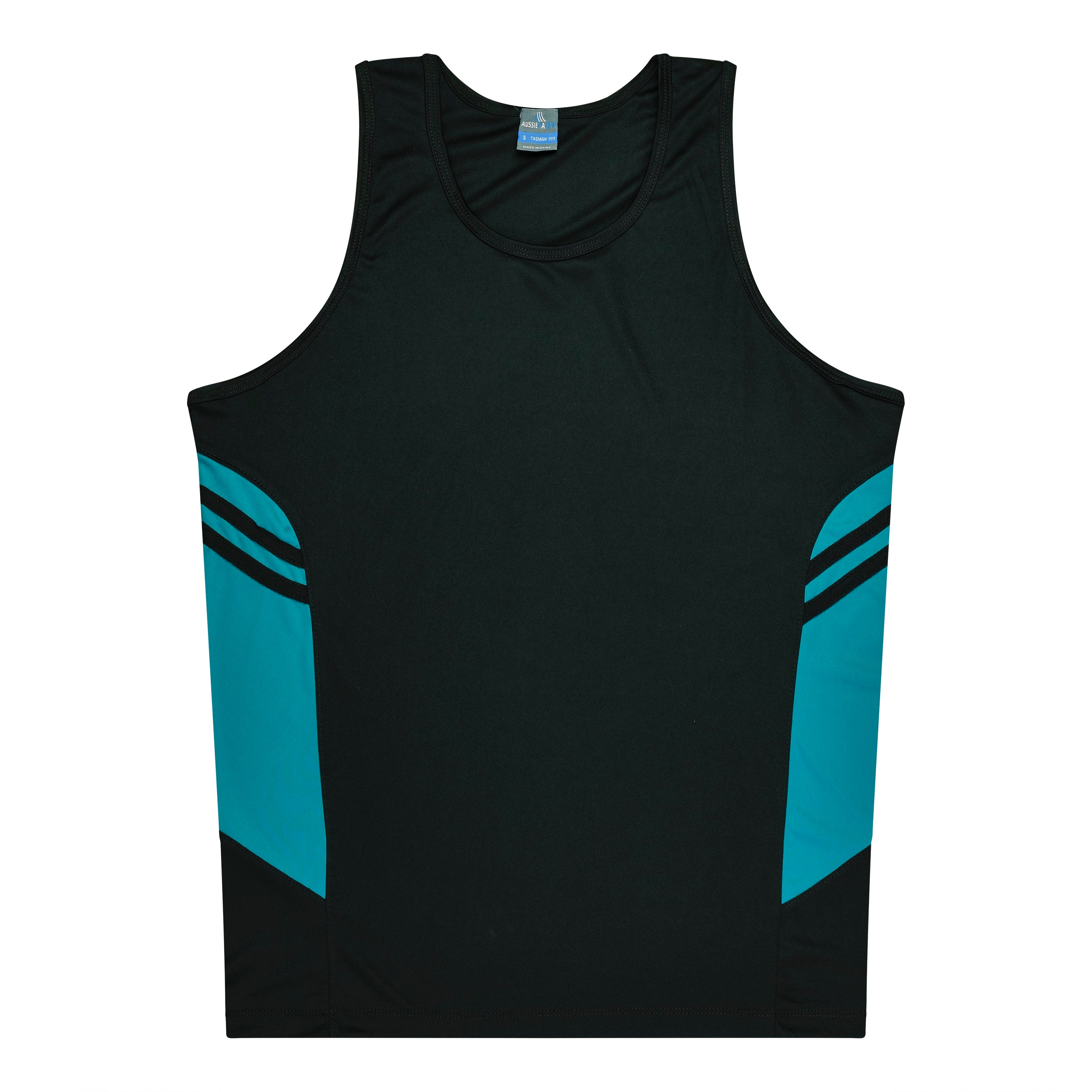 House of Uniforms The Tasman Singlet | Mens | Black Base Aussie Pacific Black/Teal