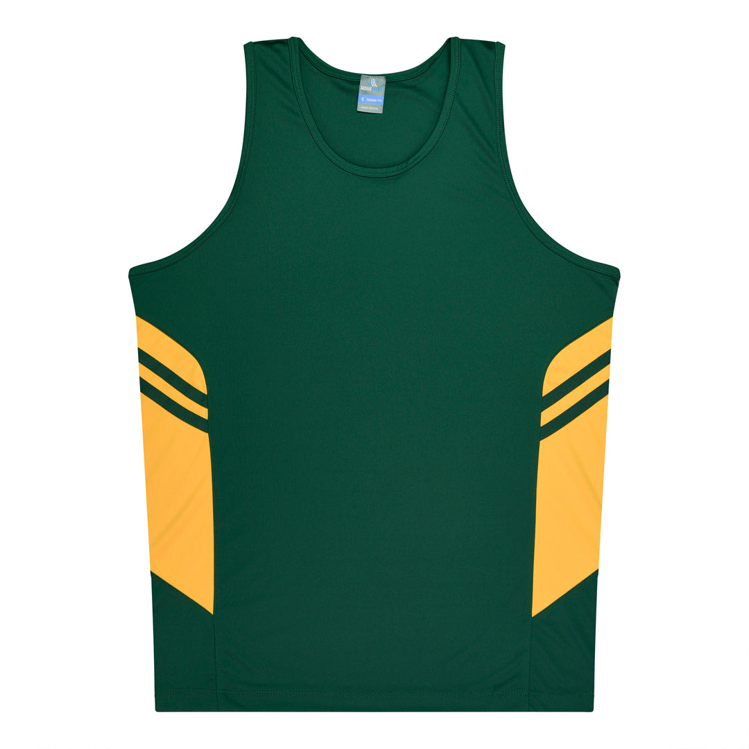 House of Uniforms The Tasman Singlet | Mens | Mixed Base Aussie Pacific Bottle/Gold