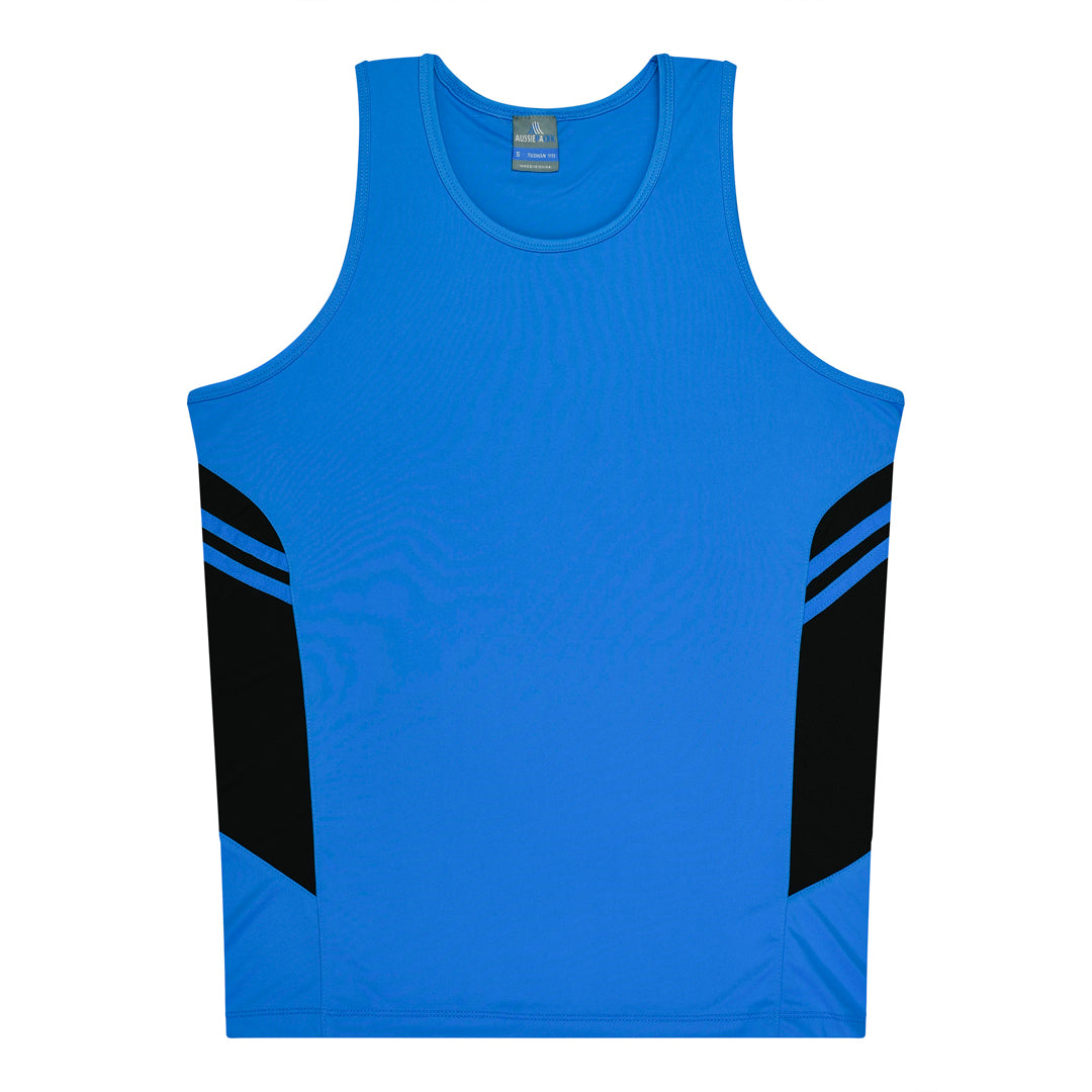 House of Uniforms The Tasman Singlet | Mens | Blue Base Aussie Pacific Cyan/Black