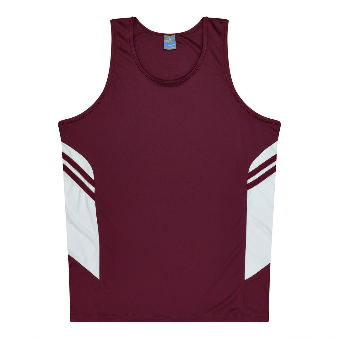 House of Uniforms The Tasman Singlet | Mens | Mixed Base Aussie Pacific Maroon/White