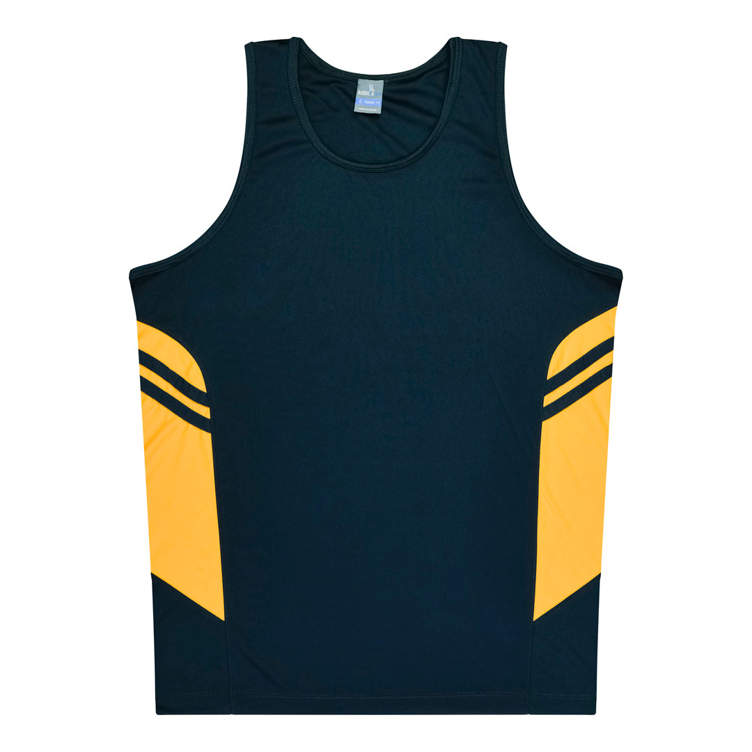 House of Uniforms The Tasman Singlet | Mens | Navy Base Aussie Pacific Navy/Gold