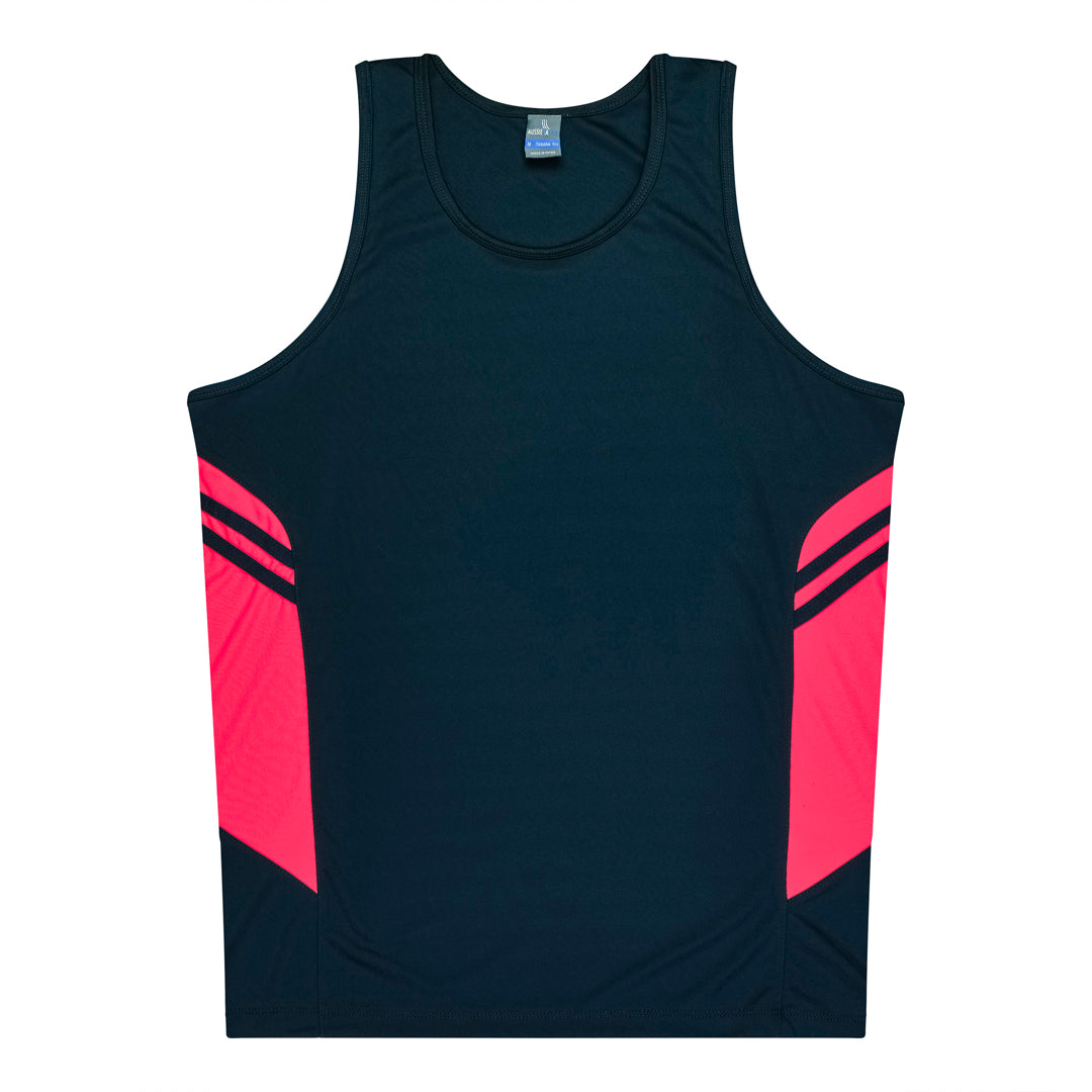 House of Uniforms The Tasman Singlet | Mens | Navy Base Aussie Pacific Navy/Neon Pink