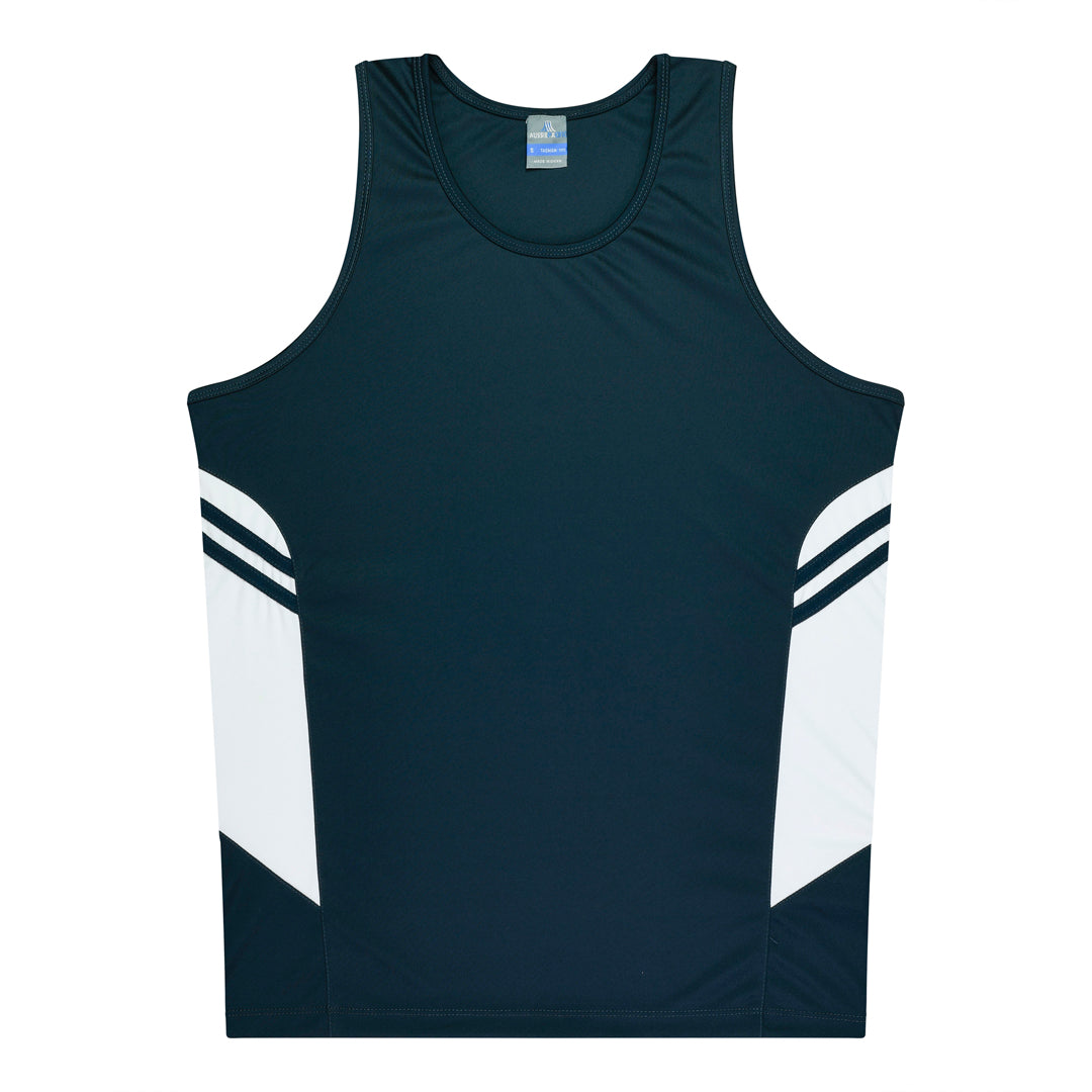 House of Uniforms The Tasman Singlet | Mens | Navy Base Aussie Pacific Navy/White