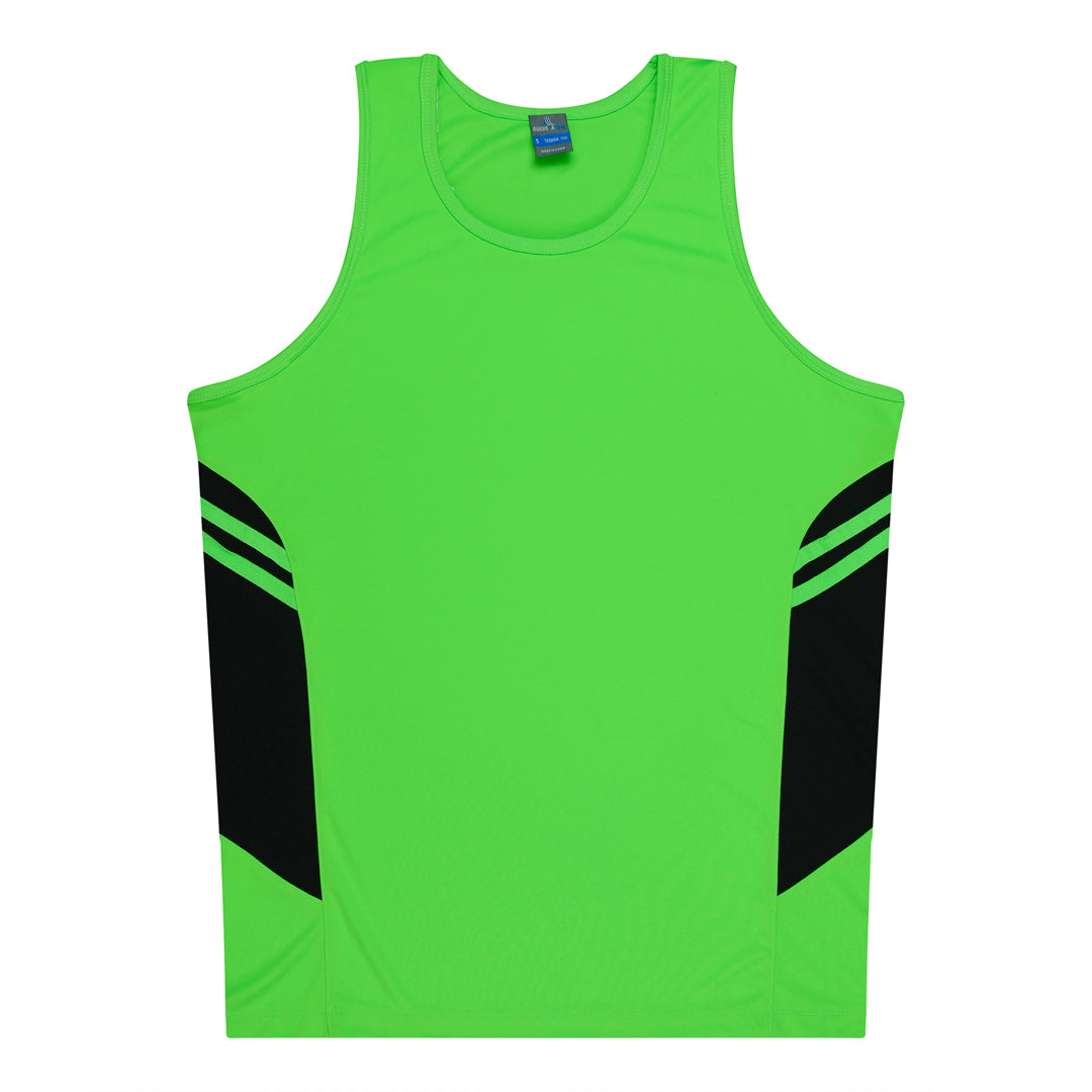 House of Uniforms The Tasman Singlet | Mens | Neon Base Aussie Pacific Neon Green/Black